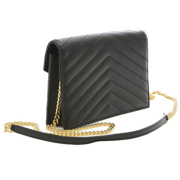 Saint Laurent Paris Monogram Envelope Chain Wallet Leather Black - Picture 1 of 7